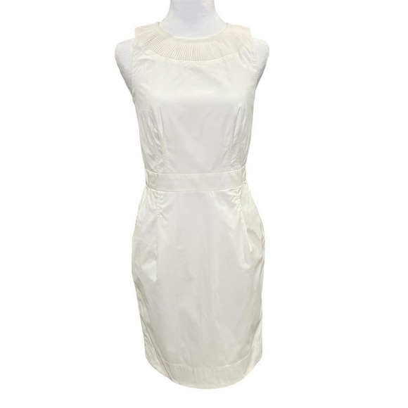Banana Republic NWOT White Sleeveless Dress‎ 4 Pleated Neck Cotton Pockets - Picture 2 of 10
